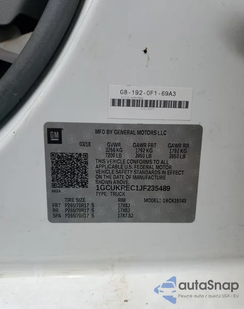 2018 Chevrolet Silverado K1500 Lt z USA, uszkodzony, nr VIN 1GCUKREC1JF235489